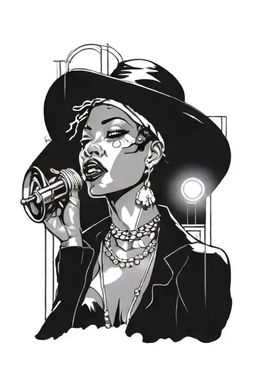 Black Woman Vibing To Music Dark Rainy Night Art Deco Noir