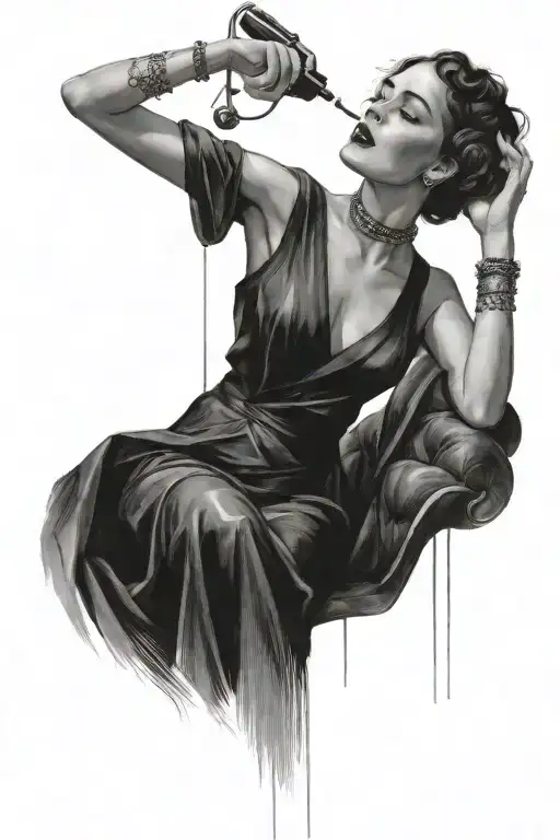 Woman Vibing To Music Dark Rainy Night Art Deco Noir