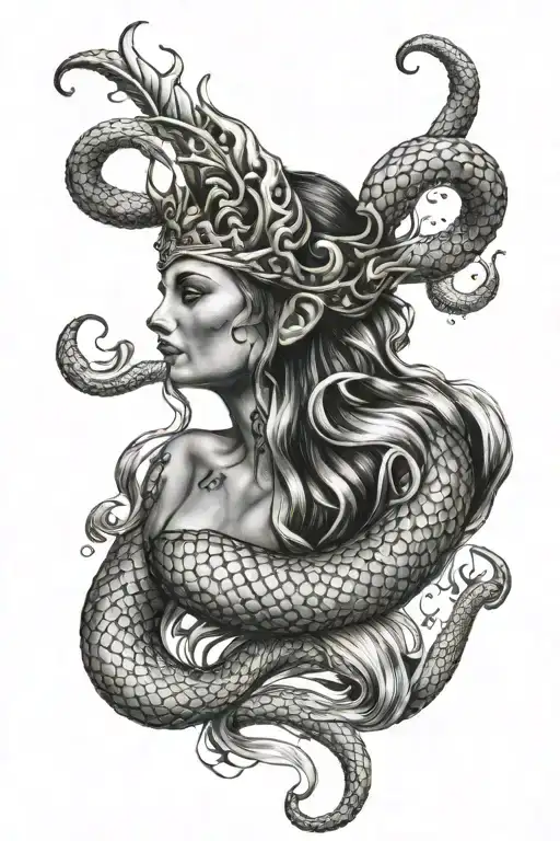 Capricorn Mermaid Swimming With A Crown