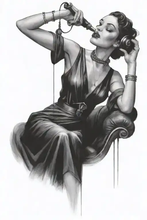 Woman Vibing To Music Dark Rainy Night Art Deco Noir
