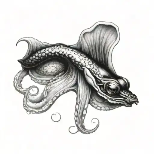 Squid Black And Whiye Tattoo