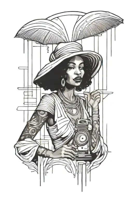 Black Woman Vibing To Music Dark Rainy Night Art Deco Noir