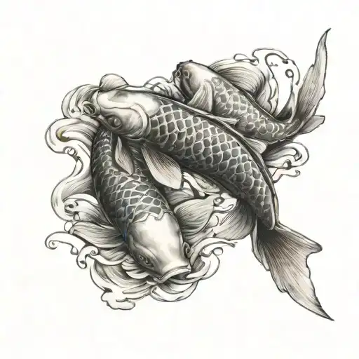 2 Small Koi Fish Swimming Upstream