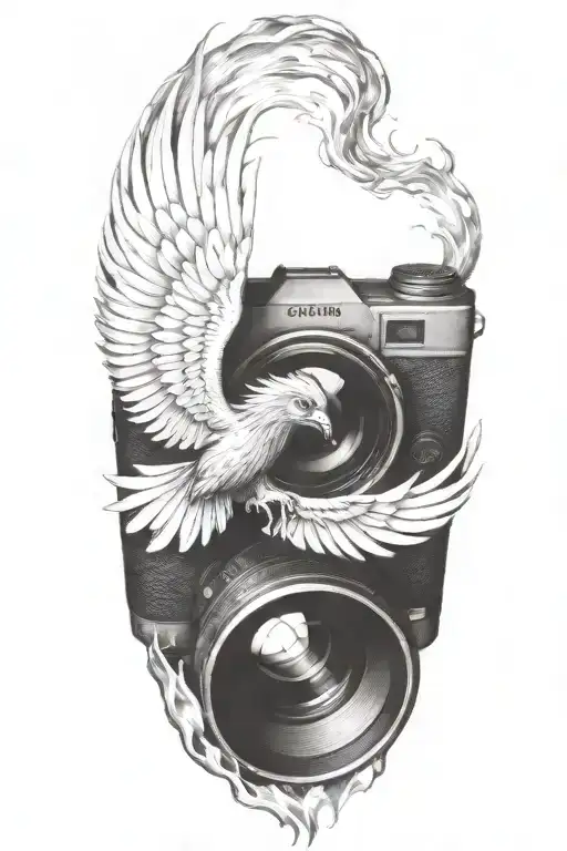 Phoenix Rising From Flames Of A Camera Lens