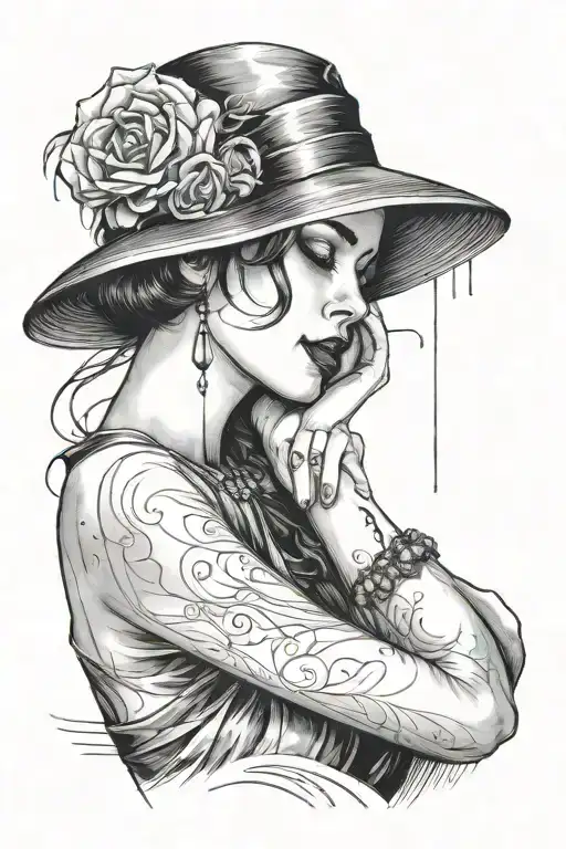 Woman Vibing To Music Dark Rainy Night Art Deco Noir