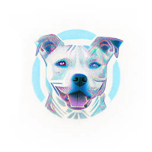 Should Piece With A White Pitbull Face On Top Leading Into A Map Of A Lake And The Michigan Mitten