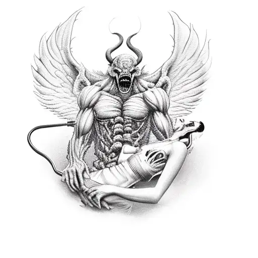 A Demon With A Toothache Being Comforted By An Angelic Dentist