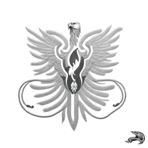 Eagle Clutching Snake In Front Of American Flag