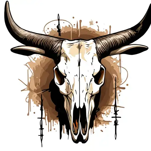 Longhorn Skull With Barb Wire