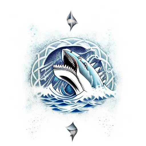 Arabic Words With Waves Shark With Background Cloud As Whole All Arm Sleeve On The Arm