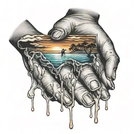 Feminine Hands Holding Dripping Beach Sunset