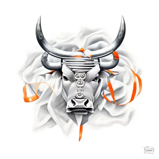 Taurus Bull Destroying Orange Cancer Ribbon