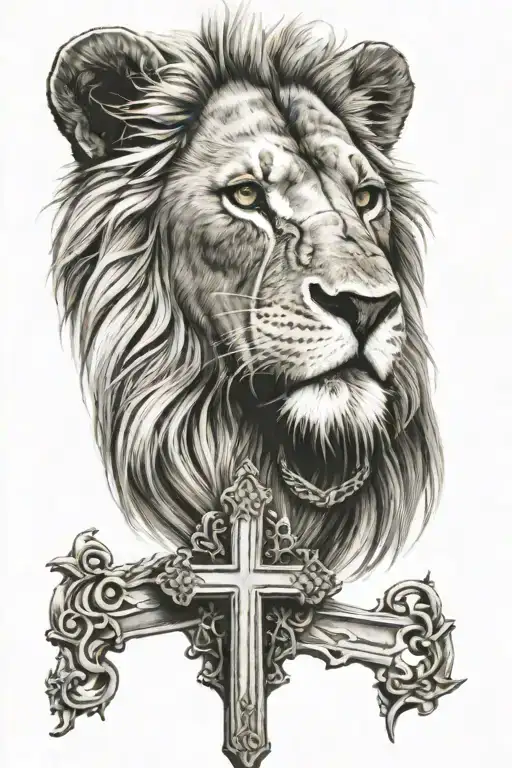 A Lion With A Crucifix With Psalms Under It