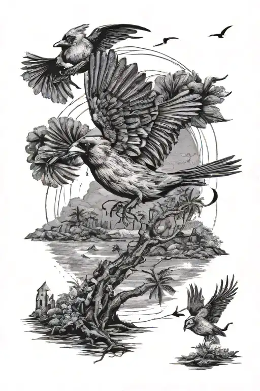 Cardinal Flying Beach Scene