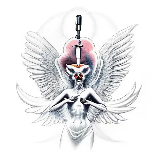 An Angelic Figure Performing A Dental Procedure On A Demon