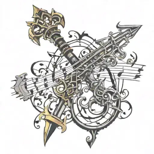 A Realistic Portrait Of A Keyblade From Kingdom Hearts With Music Notes Swirling Around It