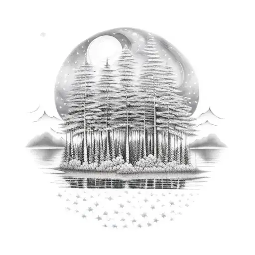 A Serene Forest Lake Under A Starry Night Sky