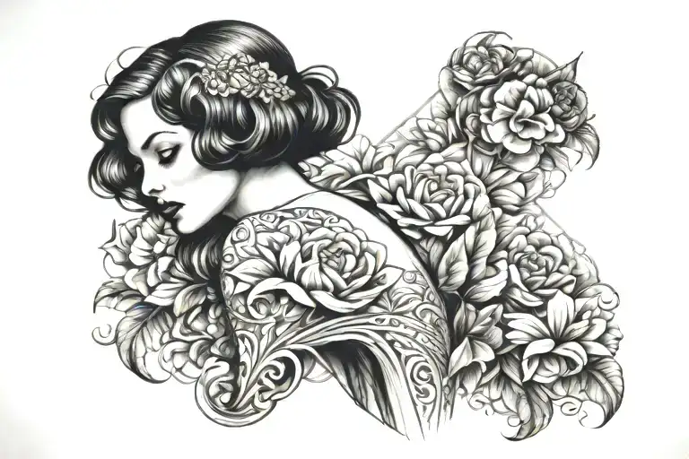 Woman In Love Wearing Long Fabric Art Deco