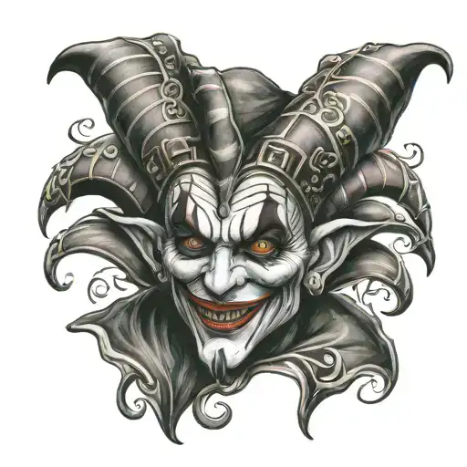 Evil Male Jester With White Pupilless Eyes