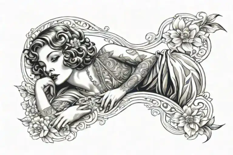 Woman In Love Wearing Long Fabric Art Deco