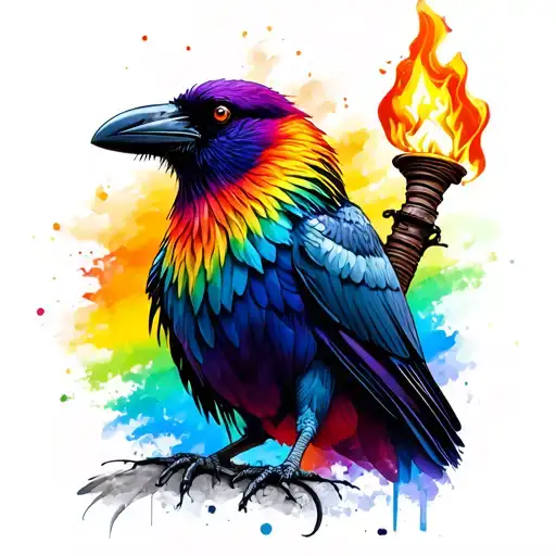 Rainbow Crow With Torch Representing The Client's