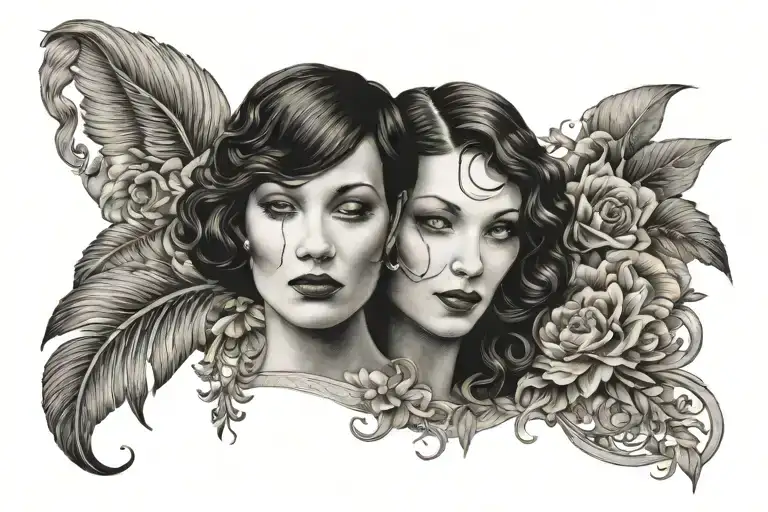 Woman In Love Wearing Long Fabric Art Deco