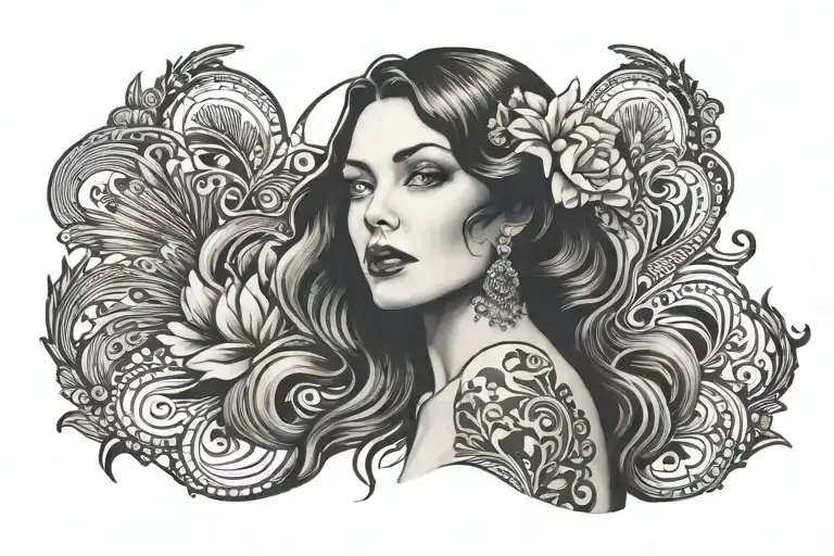 Woman In Love Wearing Long Fabric Art Deco