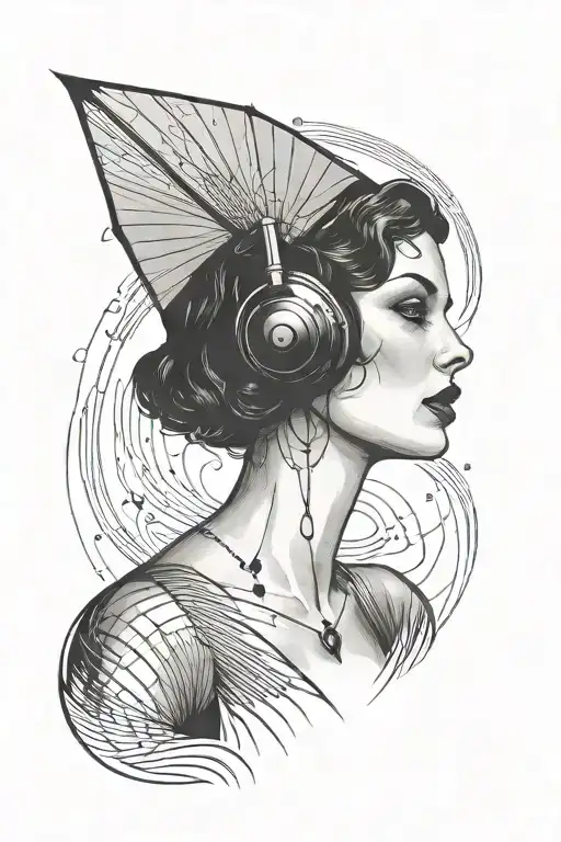 Woman Vibing To Music Dark Rainy Night Art Deco Noir