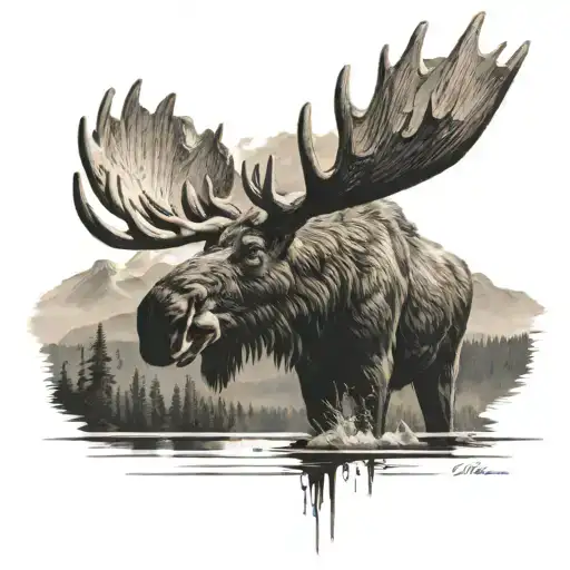Realistic Moose With New England Mountains In The Background