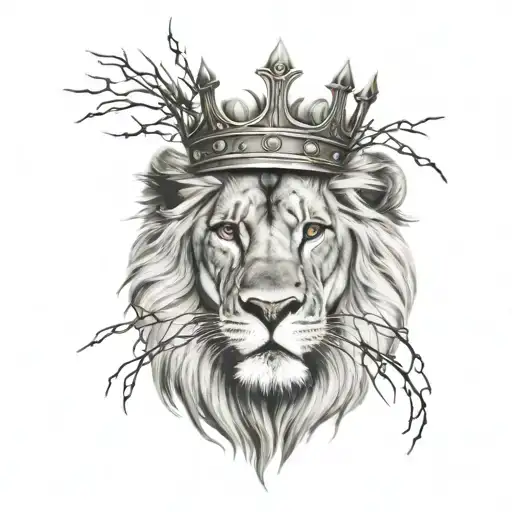 Whiite Lion With Half Crown Of Thorns And Half Crown