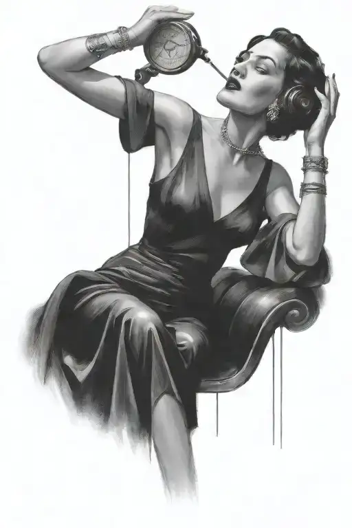 Woman Vibing To Music Dark Rainy Night Art Deco Noir