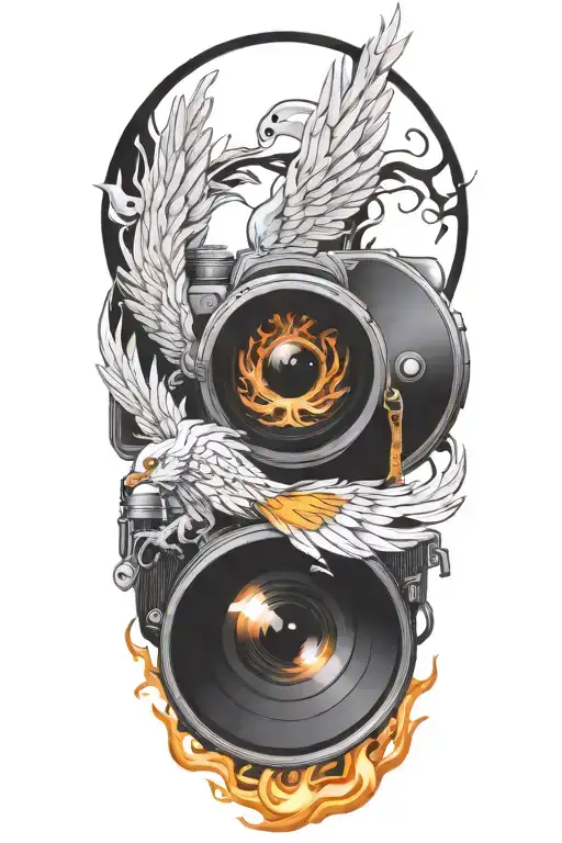 Phoenix Rising From Flames Of A Camera Lens
