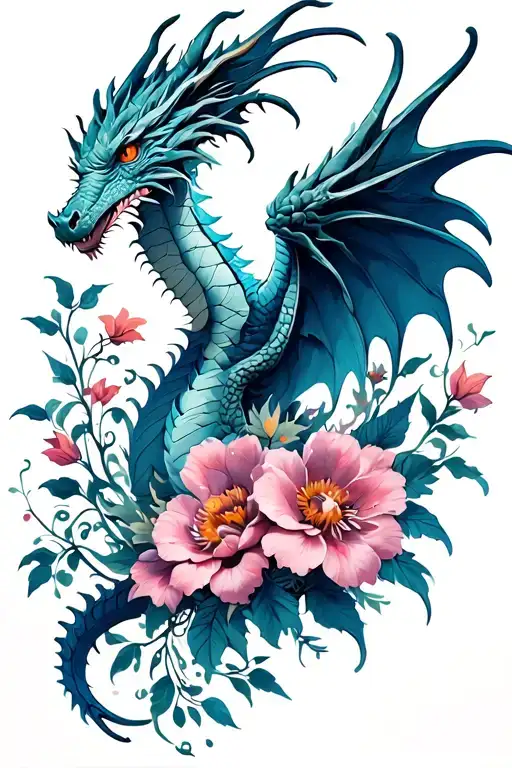 Dragon Fourth Wing With Flowers