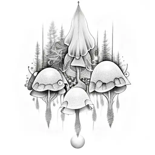 A Mystical Forest Scene With Luna Moths Fluttering Around Mushrooms And Crystals