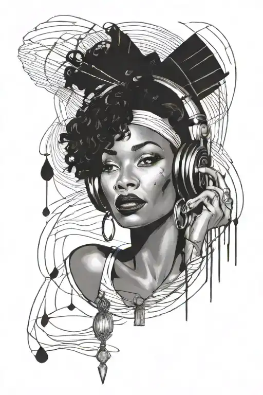 Black Woman Vibing To Music Dark Rainy Night Art Deco Noir