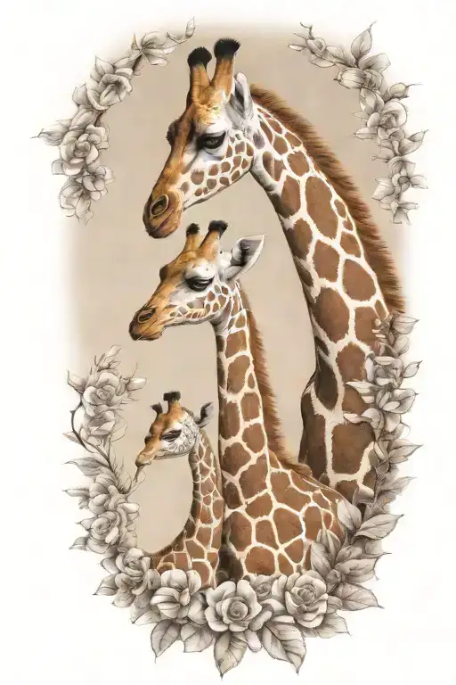 Mother And Baby Giraffe Hugging