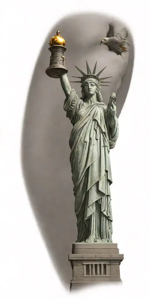 Statue Of Liberty With Eagle And Liberty Bell