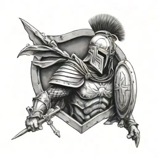 Spartan Soldier Behind Shield
