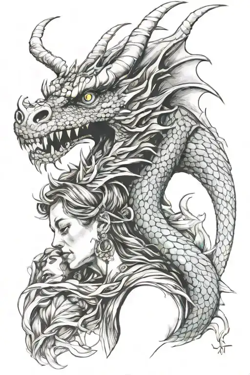 Dragon Holding A Sleeping Caccooned Woman