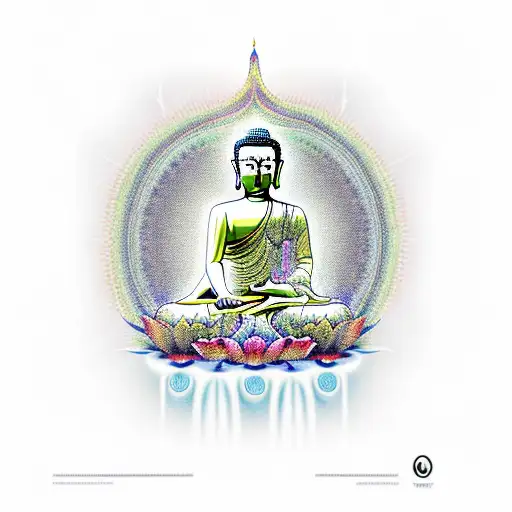 Enlightened Buddha Meditating Under A Canopy Of Psychedelic Mushrooms