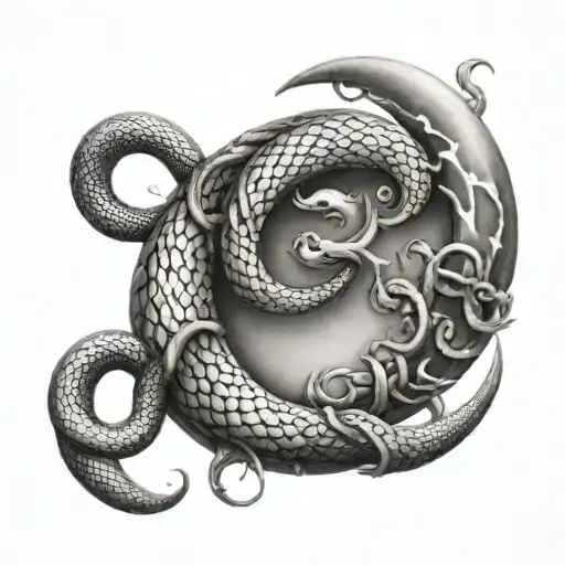 Crescent Moon With Snakes Wrapped Around It Greek Style