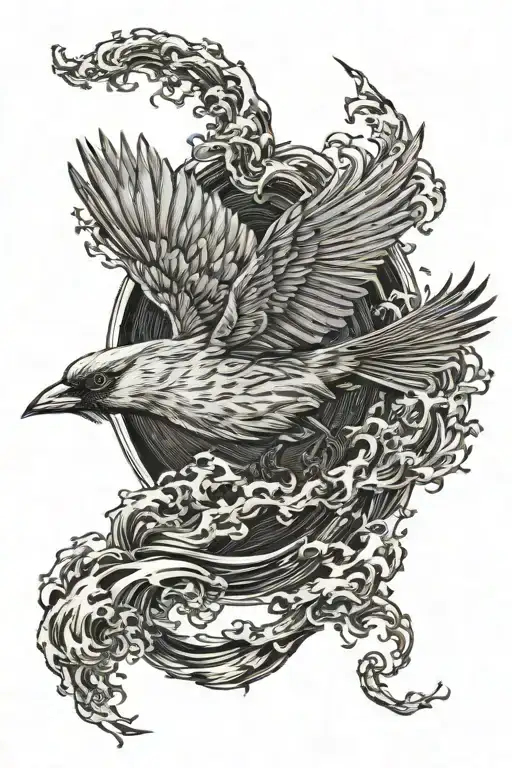 Flying Cardinal And Huge Wave Forming