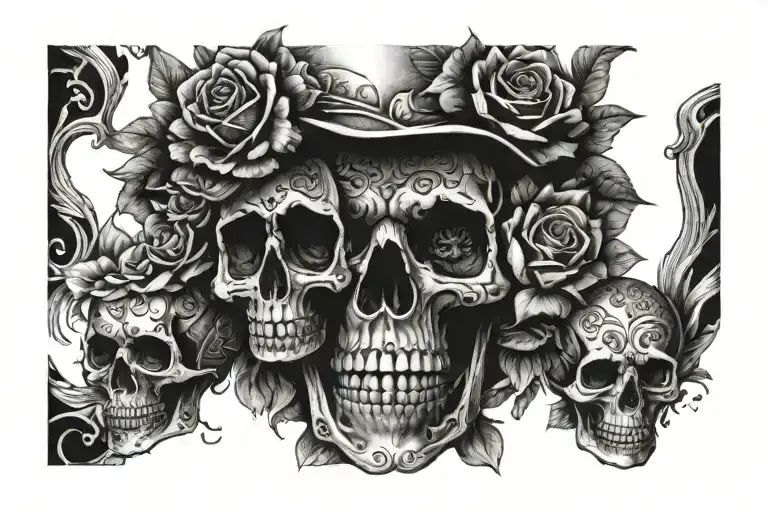 Three Mexican Style Calavera Con Flores