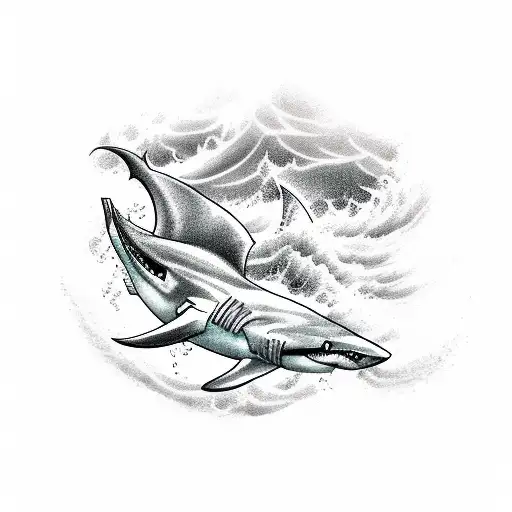 Arabic Words With Waves Shark With Background Cloud As Sleeve On The Arm