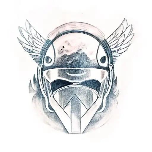 A Crow Perched On A Spartan Helmet With A Moonlit Night Sky Background