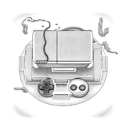 Illustrate A Retro Gaming Console Surrounded By Manga Characters From The 90S