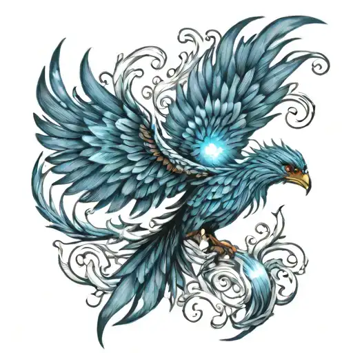 Mystic Phoenix Glowing Blue Energy Floating