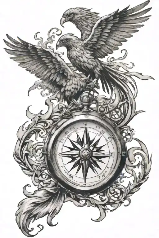 Phoenix Man And Compass Tattoo Featuring Characters