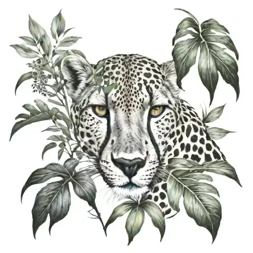 Cheetah Hiding Behind African Plants With A Dark Background