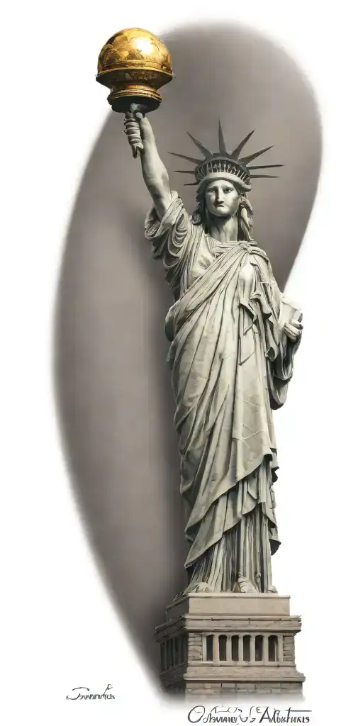 Statue Of Liberty With Eagle And Liberty Bell